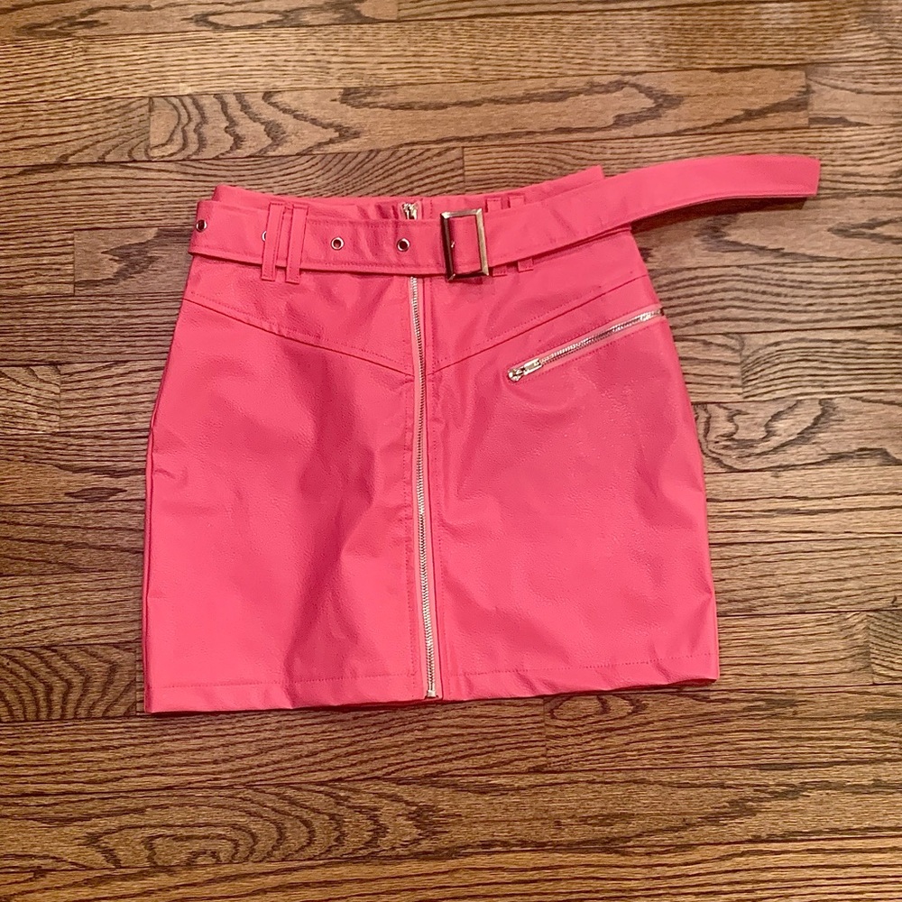 missguided pink leather skirt
